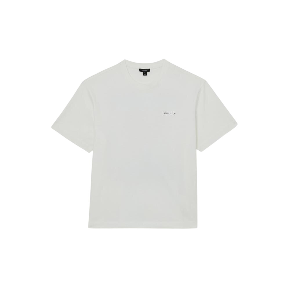 REISS Splash Cotton Dive-Print Relaxed-Fit T-Shirt in White